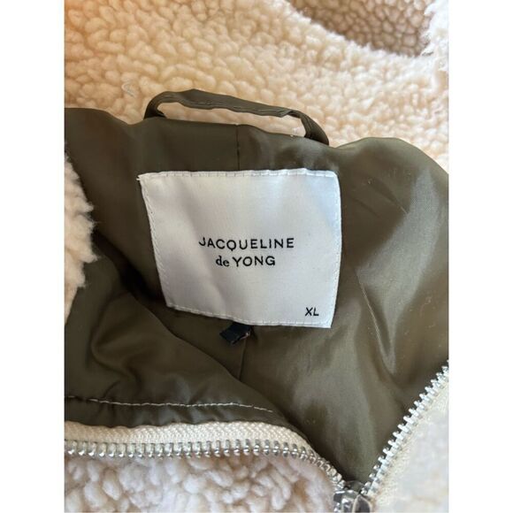 Jacqueline de Yong Green Quilted Cream Fleece Jdyiza Teddy Mix Jacket Size XL - Picture 2 of 11